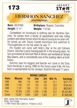 1991 Jockey Star Jockeys #173 Hershon Sanchez Back